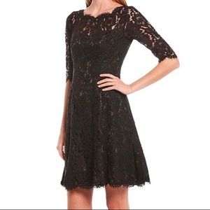 Eliza J Illusion Elbow Sleeve Fit and Flare Dress